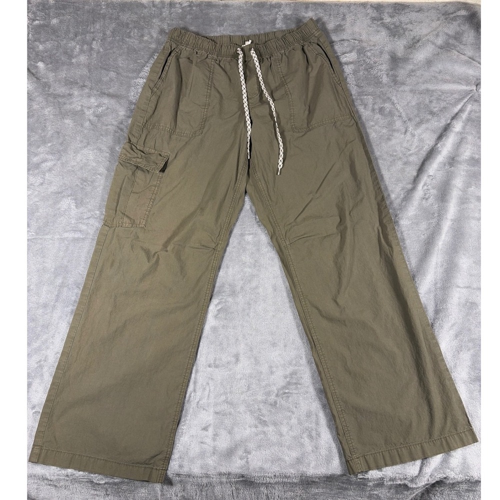 Aerie Womens Cargo Pants Olive Green Elastic Waist Drawstring Wide Leg Size M